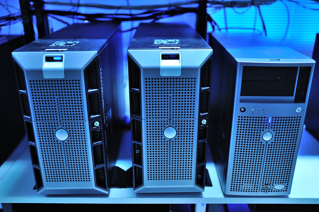 services-03 Close-up view of modern rack-mounted server units in a data center.
