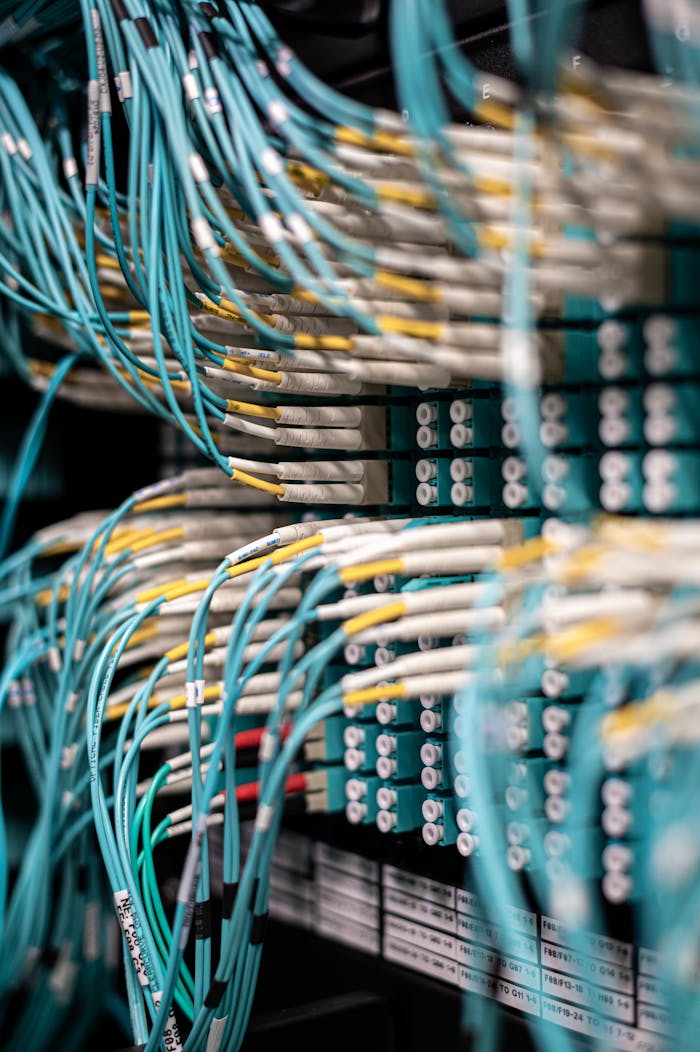 pexels photo 5087172 Rows of blue cables and wires plugged into server patch panel located in modern data center framework